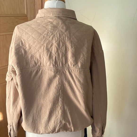American Eagle 🦅 Beige Cotton Button Down Lightweight Bomber Jacket, Size L - Picture 11 of 16